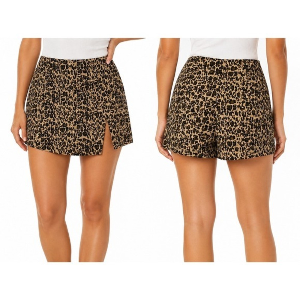 Flying Tomato Leopard Print Skort Mini Skirt Shorts Side Zip Slit IP8836 Tan M